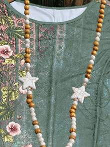 Rusticease Đầm tay ngắn cổ tròn, dáng rộng, phong cách tối giản lãng mạn, họa tiết hoa, thích hợp cho kỳ nghỉ. - Nhiều màu - Xem 5