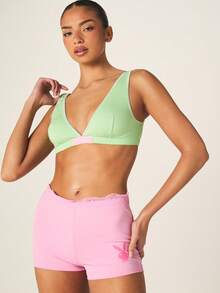 Missguided x Playboy Triangle Bralette With V Neckline And Contrast Pink Accent Details Soft Wireless Cups Everyday Comfort - Green - View 4