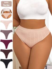 SHEIN 5 chiếc quần lót dây mảnh, không đường may, thoải mái, dệt kim gân, gợi cảm dành cho nữ, cỡ lớn. - Nhiều màu - Xem 4