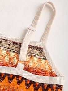 Sweetra 女士橙色编织波浪条纹吊带连衣裙，修身剪裁，性感欧式风格，浪漫度假之选 - 橘色 - 查看 5