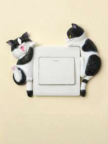 Cute Pet Simulation Cat 3D Resin Double Switch & Socket Panel Sticker, Wall Defect Concealing Decorative Decal For Home Use - Multicolor - View 1
