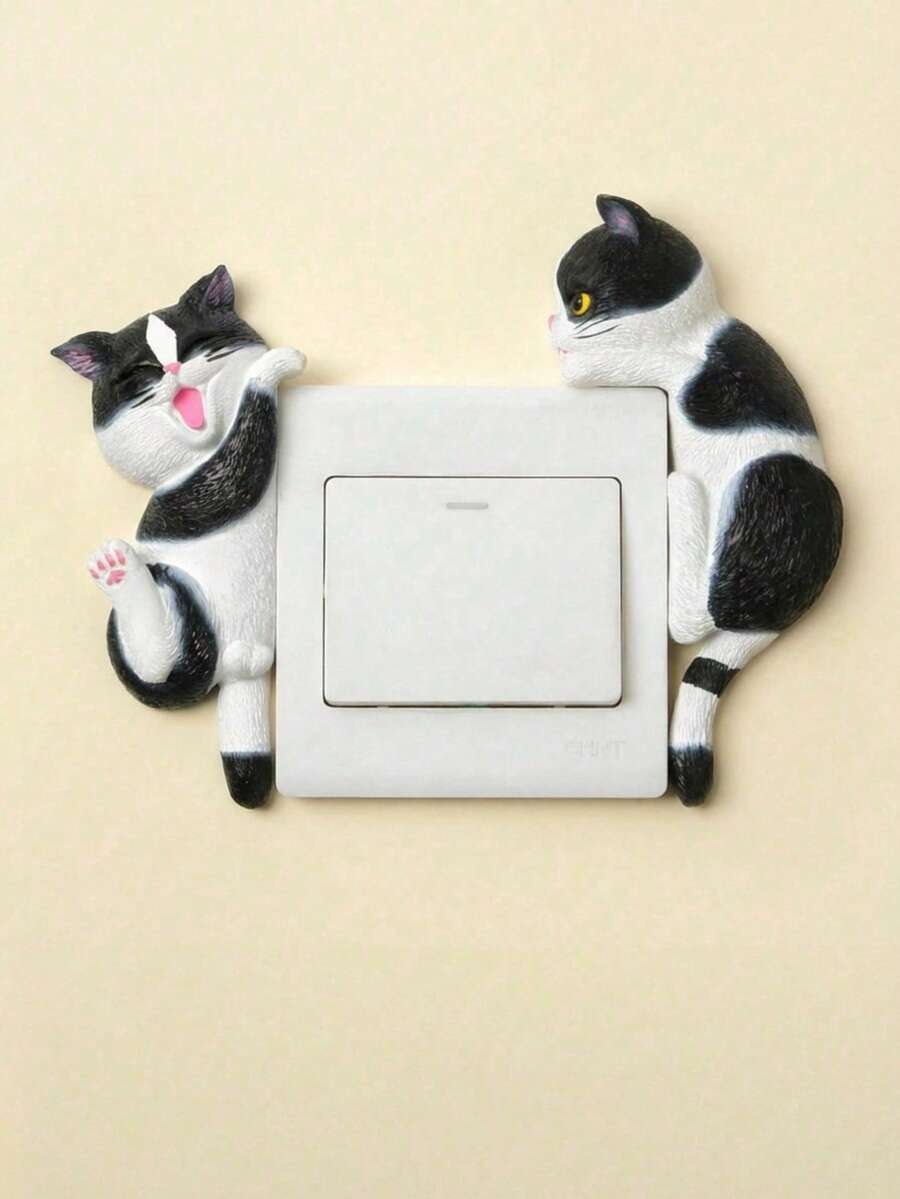 Cute Pet Simulation Cat 3D Resin Double Switch & Socket Panel Sticker, Wall Defect Concealing Decorative Decal For Home Use - Multicolor - View 1