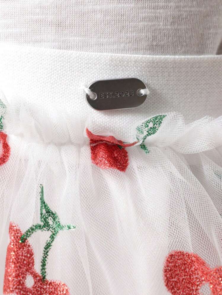 チェリープリントチュールミニスカート（レイヤード）