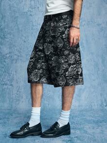 ROMWE MEN Street Life Men's Textured Pattern Button Casual Versatile Denim Shorts - Black - View 5