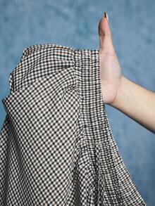 ROMWE MEN Street Life Men's Fine Plaid Drawstring Waist Pocket Ruffle Hem Casual Shorts - Black - View 9