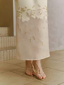 Anewsta 女士优雅时尚网纱拼接串珠半身裙 - 白色 - 查看 1