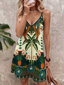 Sylviya 女士休闲椰树沙滩印花迷你连衣裙，适合春夏度假穿着 - 彩色 - 查看 7