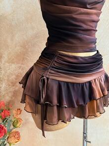 Soleia Women's Retro Draped Neck Top And Ruffle Hem 2 Pieces Set, Summer Vacation - Multicolor - View 3