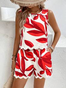 Breezaya 无袖拼接圆领上衣和荷叶边短裤套装 女士度假套装 短款女士两件套夏季套装 女士两件套夏季套装 夏季女士夏季树叶印花套装 女士短裤套装 红色女士两件套夏季套装 女士两件套夏季套装 女士连体裤 女士两件套夏季套装 女士短款连体裤 女士连体裤夏季套装 女士夏季两件套夏季套装 女士连体裤夏季套装 女士休闲两件套 - 紅色 - 查看 5