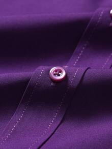 Manfinity Mode Men's Purple Plain Long Sleeve Regular Fit Business Formal Button Front Shirt Collar Top - Purple - View 6