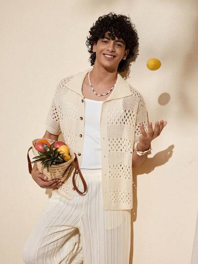 Felipe Marques 男士花卉镂空宽松休闲裤，适合秋季、冬季、春季、度假、派对、海岛度假、波西米亚风等场合。