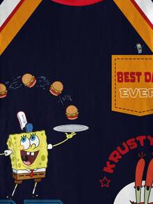 SpongeBob SquarePants | SHEIN 男童休闲圆领卡通字母印花短袖T恤，百搭日常穿着 - 白色 - 查看 3