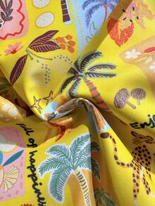 Soleia Áo tắm liền thân nữ kiểu dáng kín đáo, dễ thương, họa tiết nhiệt đới, viền bèo nhún, thích hợp cho kỳ nghỉ biển và mùa hè. - Màu vàng - Xem 6