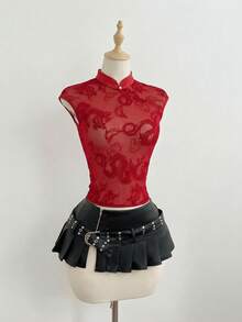 Elamini Elegant Lace Camisole Top For Women - Red - View 6