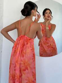 Firerie Đầm hè màu trơn cho nữ, kiểu dáng thường ngày, dây mảnh, hở lưng, in hoa, dáng rộng, phong cách Hawaii, màu vàng bơ, thích hợp cho kỳ nghỉ. - Nhiều màu - Xem 4