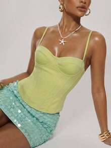 SHEIN BAE 女士亮片装饰百搭约会派对迷你裙 - 薄荷藍 - 查看 4