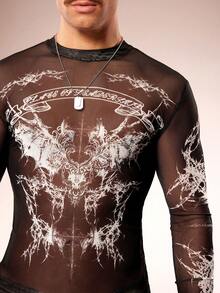 FeverCity Camiseta de manga larga de cuello redondo transparente y ajustada de moda y sexy para hombres - Multicolor - Ver 4