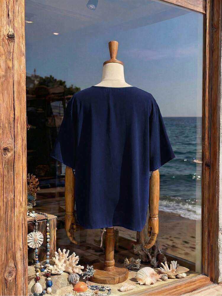 Plus Size Women Floral Print Round Neck Casual Versatile Daily Wear Short Sleeve Shirt\Summer\Vacation Summer Tops Summer Outfits Summer Clothes  Spring  Spring Outfit Women Spring Clothes Country Style For Women Beach Outfits For Women  Beach Vacation Outfits For Women Seaside Retro Mannequin Window Display