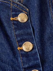 SHEIN MOD Women's V-Neck Single-Breasted Ruffle Hem Denim Vest Jacket - Blue - View 3