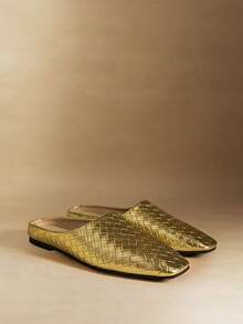 Rosivie Women's Fashion Versatile Woven Slip-On Square Toe Flat Shoes - Gold - View 1