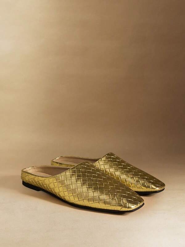 Rosivie Women's Fashion Versatile Woven Slip-On Square Toe Flat Shoes