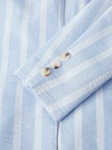 HIMLAND Chaqueta de traje de manga larga de doble botonadura a rayas y pantalones para hombre, conjunto de vestir casual para oficina y uso diario - Azul y blanco - Ver 14