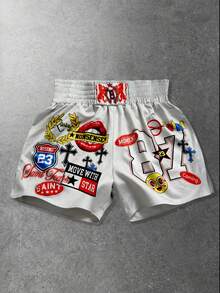 ROMWE MEN 2026 Spring/Summer New Casual Fashionable Y2K Style Printed Shorts, Unisex Couple Matching Pants - Multicolor - View 1