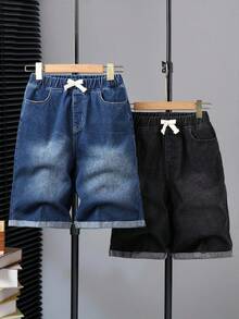 Denimly 男童休闲日常都市街头牛仔弹力腰带短裤带口袋，两件套 - 彩色 - 查看 3