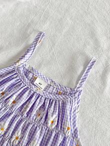 Vintaside Kids 女童紫色格子印花无袖上衣和配套长裤两件套，修身剪裁，适合外出、休闲、运动、派对等场合。 - 紫丁香色 - 查看 8