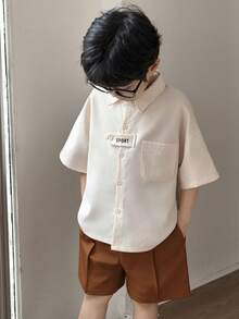 SHEIN Young Boys Casual Short Sleeve Printed Shirt - Beige - View 3