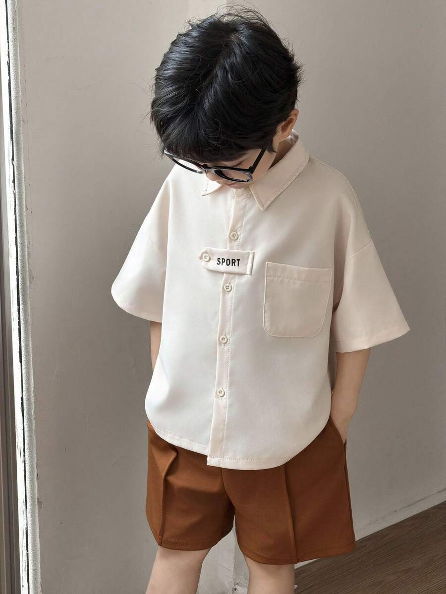 SHEIN Young Boys Casual Short Sleeve Printed Shirt - Beige - View 1