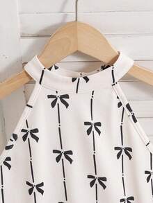 Firerie Kids Đầm chữ A cổ buộc dây in hình bướm, kiểu dáng thường ngày cho bé gái tuổi teen, màu kaki. - Màu Khaki - Xem 3