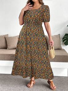 SHEIN Clasi 大码夏季休闲度假碎花花瓣袖连衣裙 - 彩色 - 查看 5