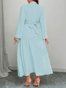 Elenzga Plus Size Women Elegant Vacation Dress - Blue - View 2