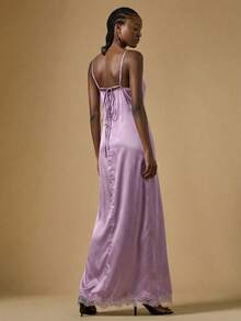 Briarwyn 女士吊带紫色蕾丝拼接高开衩连衣裙，适合情人节、圣帕特里克节 - 淡紫色 - 查看 2