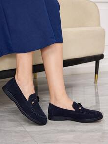 Sleekvia Casual Versatile Commuting Fringe Decor Flat Loafers - Blue - View 5