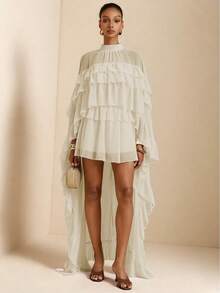 SHEIN Veneréa Women's Retro Elegant Ruffled Collar Blouse - Apricot - View 4