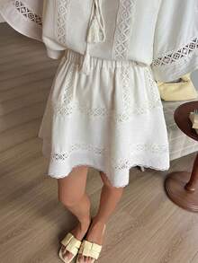 DAZY Chân váy chữ A phối ren, cạp chun, kiểu dáng nữ tính, thích hợp cho mùa xuân/hè. - trắng - Xem 6