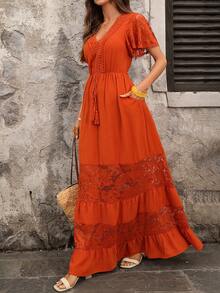SHEIN Clasi Đầm kiểu Bohemian cổ chữ V phối ren thanh lịch, đầm đi nghỉ mát, đầm ngắn mùa hè dễ thương cho nữ, thích hợp cho kỳ nghỉ, ngọt ngào và thanh lịch cho kỳ nghỉ, hẹn hò, lễ hội, tiệc tùng, lễ tốt nghiệp, đám cưới và đi biển, đầm dạ hội, đầm mùa hè cho nữ, quần áo mùa hè cho nữ, đầm đi nghỉ mát, đầm đi biển mùa hè cho nữ, đầm Bohemian cho nữ, đầm hoàng hôn, đầm dài màu cam, đầm đi biển, đầm mùa hè cho nữ, trang phục đi nghỉ mát cho nữ, đầm Boho cho nữ, đầm maxi thường ngày màu cam, đầm maxi màu cam, đầm màu đất nung, trang phục nghỉ dưỡng, đầm đi biển màu cam, đầm màu cam cho nữ, đầm màu cam, đầm đi nghỉ mát, đầm đẹp cho nữ, đầm đi biển cho nữ, đầm mùa hè thiết kế mới, trang phục đồng quê cho nữ, đầm mùa hè cho nữ, đầm ren, đầm thắt eo, đầm nữ, đầm thời trang nữ, đầm midi thắt eo - trái cam - Xem 4
