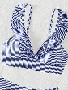 Swim Lushoire Women's V-Neck Ruffle Striped Summer Bikini Swimsuit Set,Valentine Outfits For Women ,Summer Vacation Outfits - Multicolor - View 6