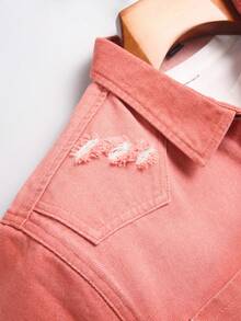 Manfinity Homme Men's Casual Distressed Pink Denim Shirt, Street Fashion - Pink - View 4