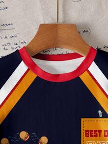 SpongeBob SquarePants | SHEIN 男童休闲圆领卡通字母印花短袖T恤，百搭日常穿着 - 白色 - 查看 4