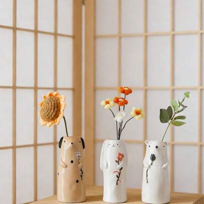 Madebyblanc 1 Bình gốm hình động vật, bình hoa hình gấu/chó/thỏ, bình trang trí nhà cửa hoàn hảo cho bàn tiệc cưới, trang trí tiệc, phòng khách, văn phòng, phòng ngủ và phòng làm đẹp.