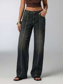 Aloruh 女士纯色休闲日常牛仔裤 - 藍色 - 查看 8