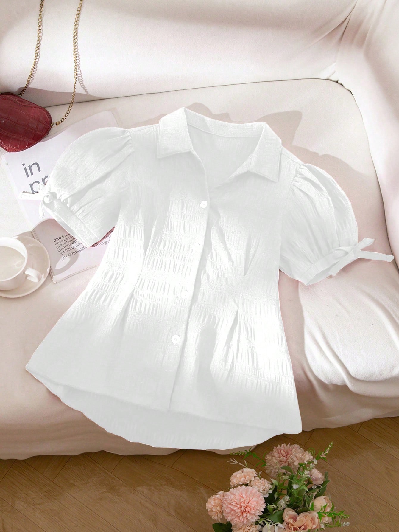 SHEIN ملابس علوية بأكمام منتفخة وذيل مكرمل للبنات...