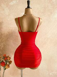 Soleia Women's Vacation Casual Fringe Hem Spaghetti Strap Mini Dress - Cherry Red - View 2