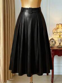 DreamSkyne Váy chữ A thắt lưng thời trang thanh lịch cho nữ cỡ lớn - màu đen - Xem 2