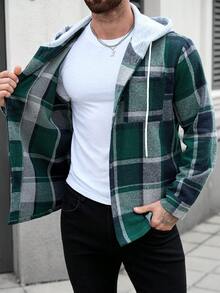 Manfinity Homme 男士加大码格子抽绳连帽休闲外套（不含T恤），男友礼物 - 彩色 - 查看 5