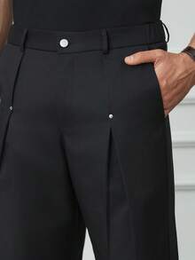 HUEFORM Men's Black Casual Pleated Slant Pocket Wide Leg Pants - Black - View 7