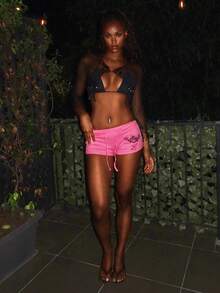 EgrlEra Women's Fashionable Knit Pink Printed Drawstring Shorts - Pink - View 2